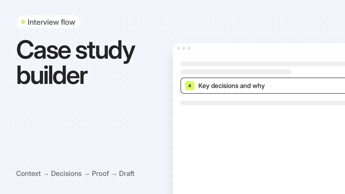 An interview step, “Key decisions and why”, beside a draft placeholder.